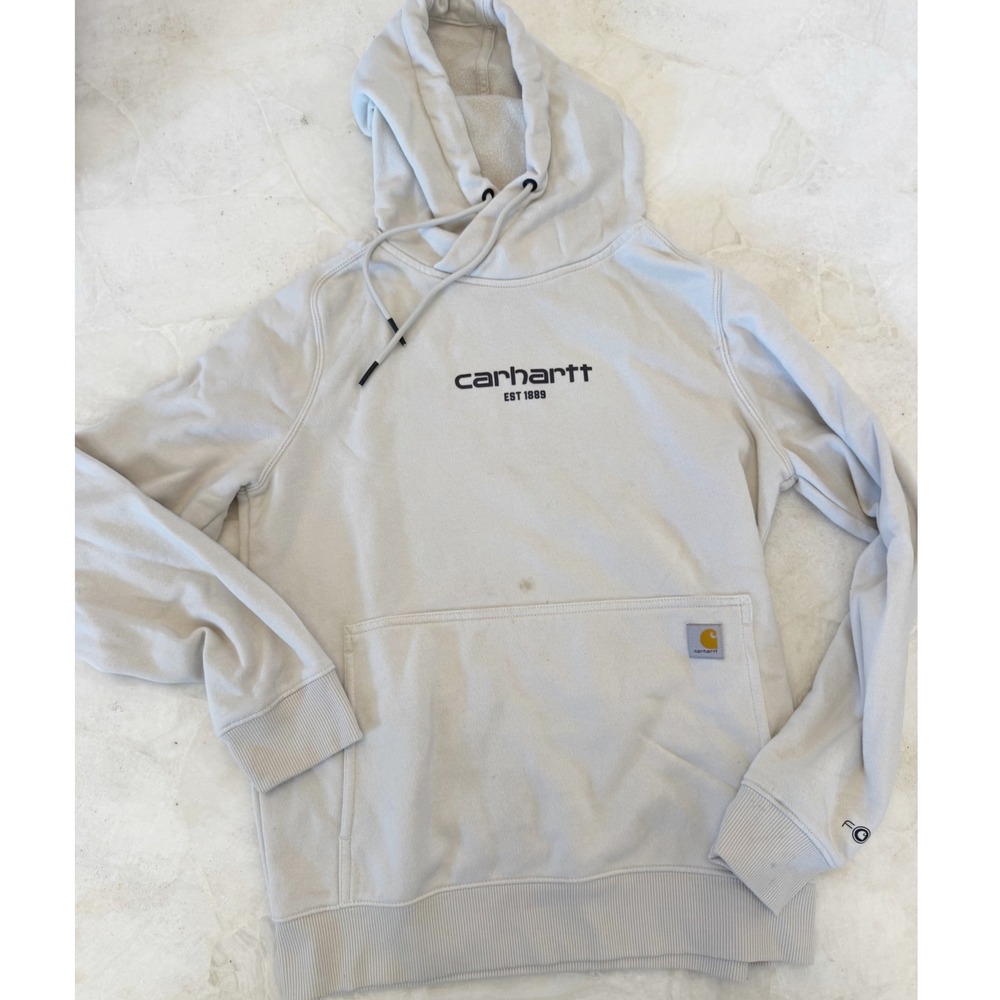 Carhartt Force Relaxed Fit Hoodie Cream Beige Logo Sweatshirt Small